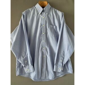 Brooks Brothers Traditional Fit Non-Iron Dress Shirt 17 4/5 Blue Stripe Cotton
